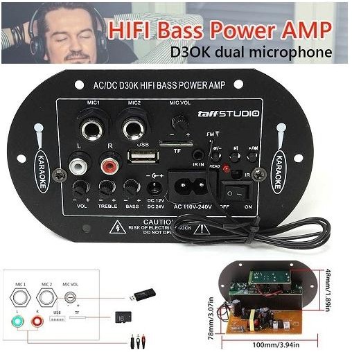 Kit Modul Power Amplifier Hifi Bass Bluetooth Ac/Dc Double Mikrofon