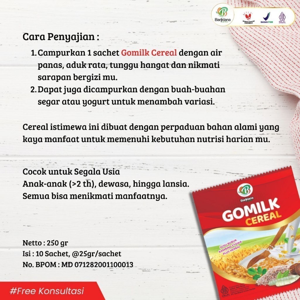 

Classica2106 Gomilk Cereal Plus Gula Aren 1 Box Isi 10 Sachet Netto 250Gr