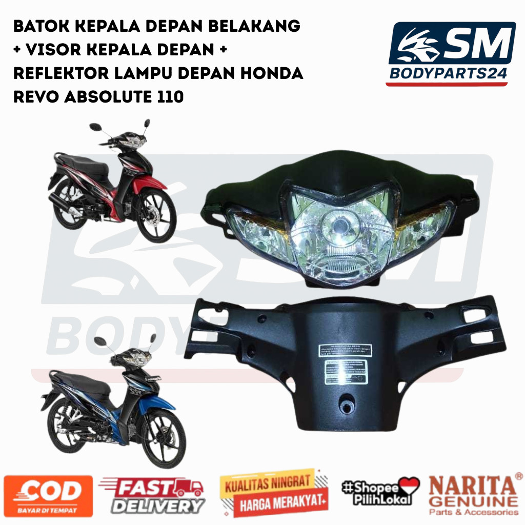 Batok Kepala Revo Absolute 110 Depan Belakang + Visor + Reflektor Lampu Depan | Reflektor + Visor + 