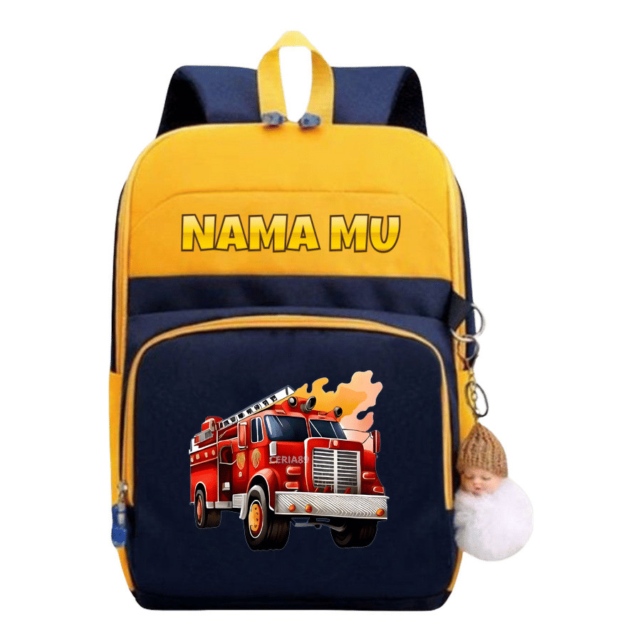 Tas Ransel Anak Fire Truck – Backpack Sekolah TK SD Tema Pemadam Kebakaran, Warna Merah Cerah, Desai