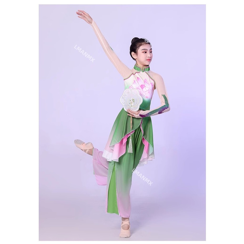 ildren's Classical Dance CostumeYangko Dance Fan Umbrella  Performance Costume Lotus  inese Folk Dan