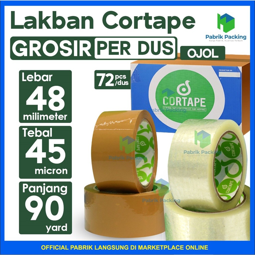 

Lakban / Isolasi Cortape Ukuran 48mm x 90yard Per DUS Khusus Gojek / Grab