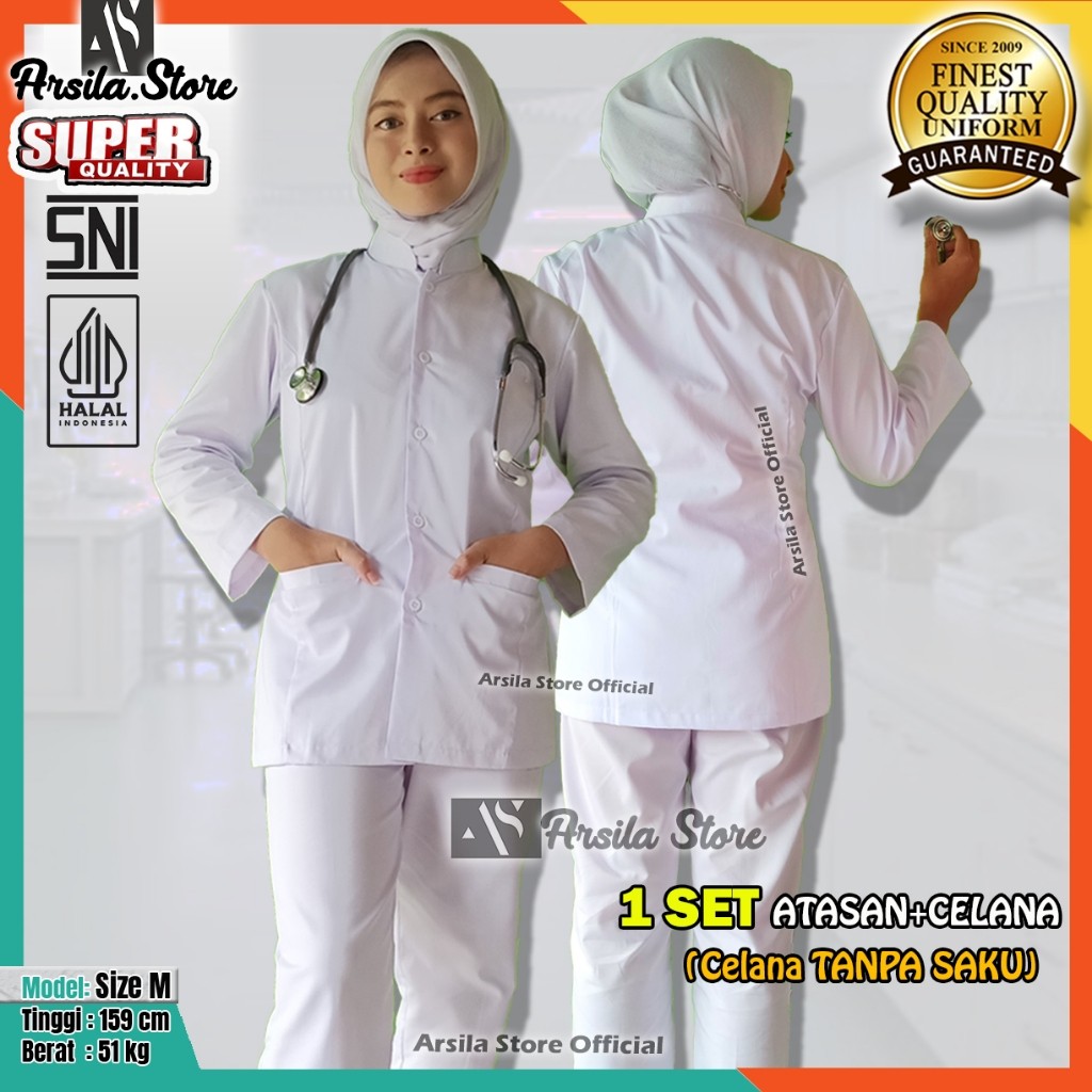 Baju Seragam Perawat - Bidan Sekolah Kesehatan Warna Putih Bersih
