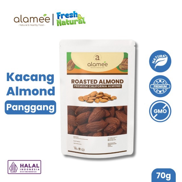 

ALAMEE Roasted Almond Premium Organic Kacang Panggang Kupas Mini Travel Size Tester Organik 70 gram fresh and natural