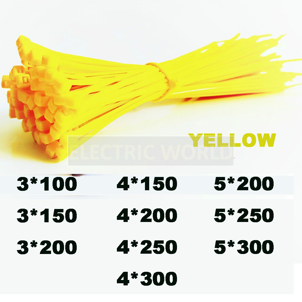 

Yellow 100pcs Cable Ties Self-Locking Nylon Wire Cable Zip Ties 2.5x100 3.5x100 Organiser Fasten Cable