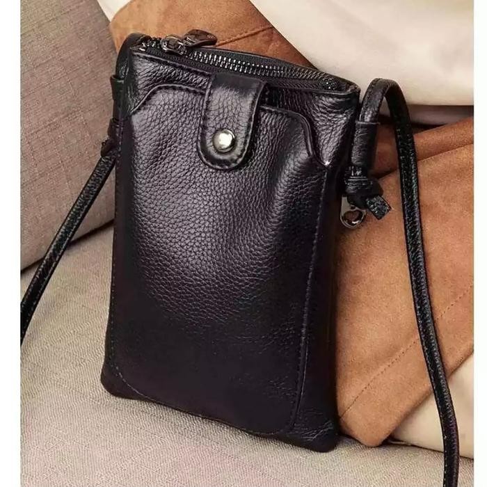 Tas Selempang Mini Kulit Wanita Selempang Hp Kekinian 2022 Kulit PU Polos - hitam