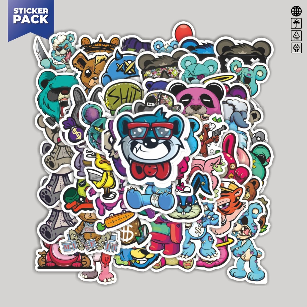 

[100PCS]Stiker Pack Stiker Teddy Bear [Boneka Beruang] Aesthetic Vinyl Anti Air Dekorasi Sticker Laptop Buku Journal Koper Helm Casing HP Gitar Helm Skateboard