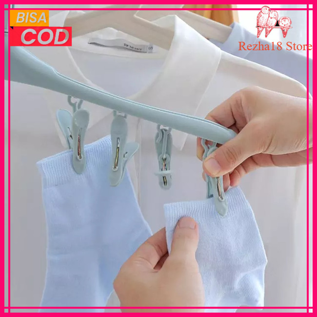 R18 Gantungan 8 Jepit rak kering putar 360 Hanger baju kaos kaki hijab