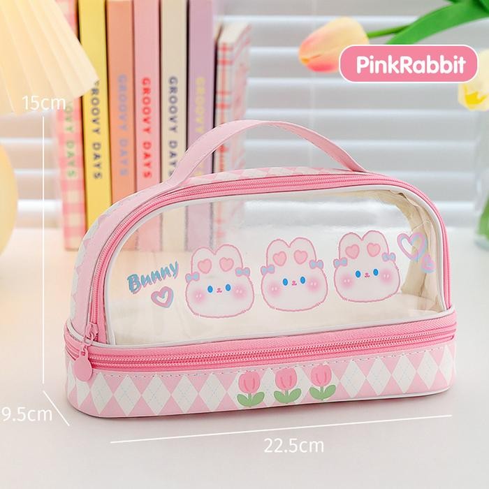 

[New Arrival] Tas Alat Tulis Transparan / Berkapasitas Besar Tempat Pensil Murid Lucu / Kotak Pensil Anak / Tempat Pensil Anak Import - PinkRabbit