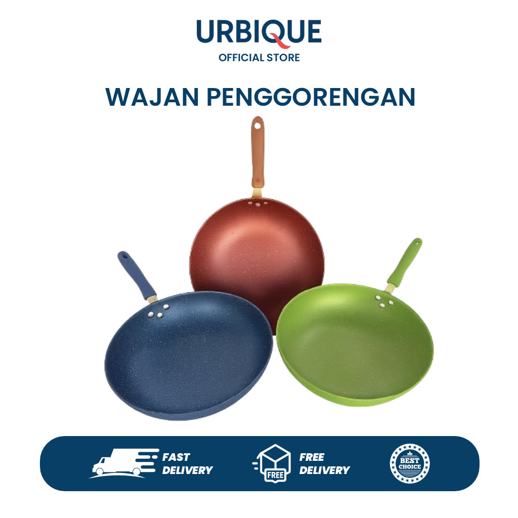 Teflon Enamel Frypan 32cm - Panci Wajan Penggorengan Wajan Penggorengan Teflon Wok 32cm