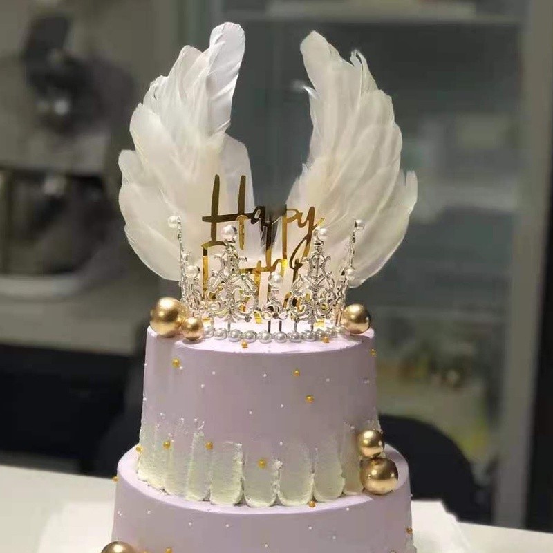 CAKE TOPPER BULU SAYAP DEKORASI CAKE ULANG TAHUN WEDDING ANNIVERSARY