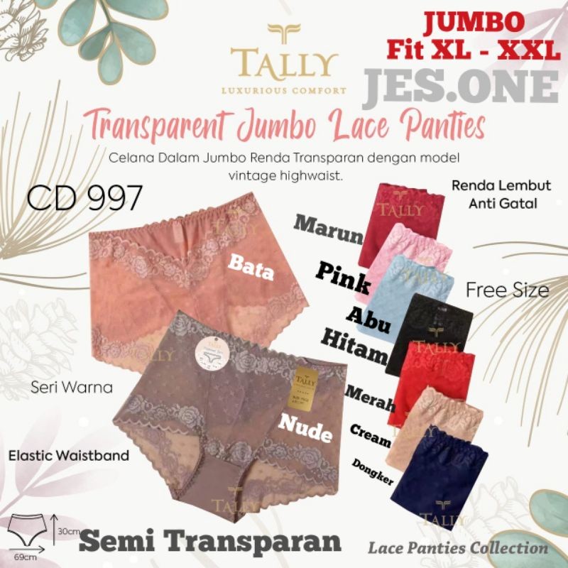 Tally 997 CD Celana Dalam Lace Brokat Semi Transparan Jumbo XL - XXL