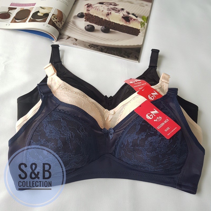 BH Bra Jumbo Merk Golden Nick GN K381 Tanpa Kawat dan Busa, Motif Bunga Brukat Brokat, Bh Mama Premi