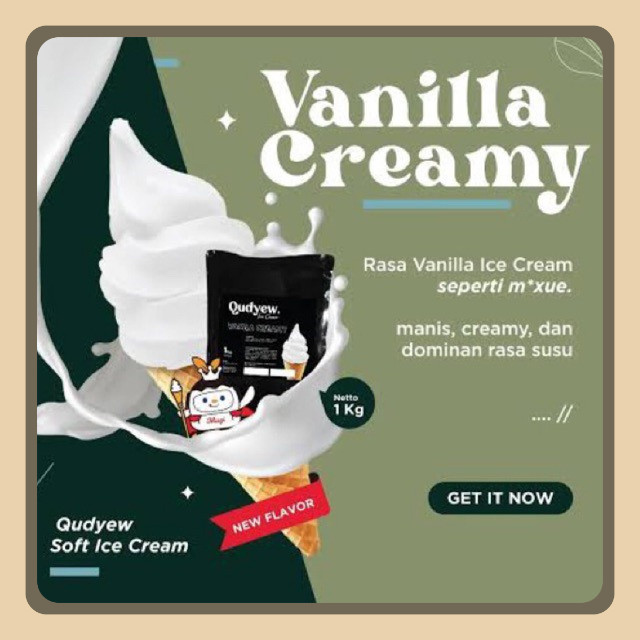 

Soft Ice Cream Vanila Creamy Qudyew 1kg Bubuk Es Krim