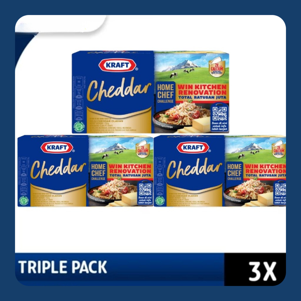

Kraft Keju Cheddar Blok, 150g. Keju asli dari susu New Zealand - triple pack