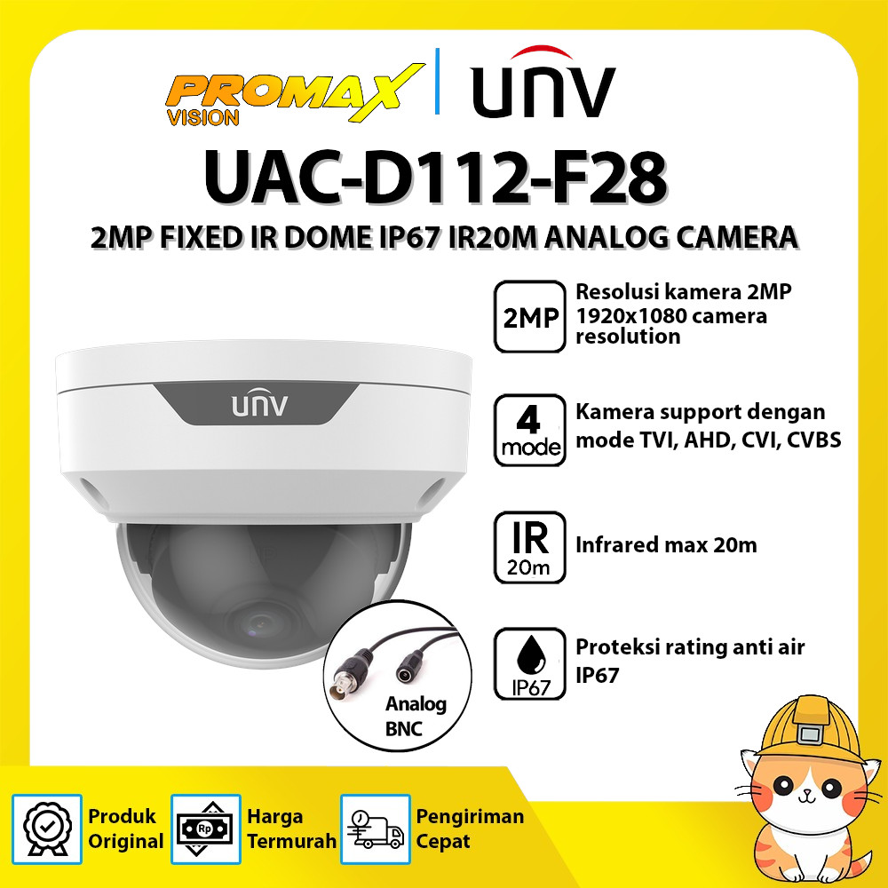 UNV UAC-D112-F28 2MP FIXED IR DOME IP67 IR20M ANALOG CAMERA