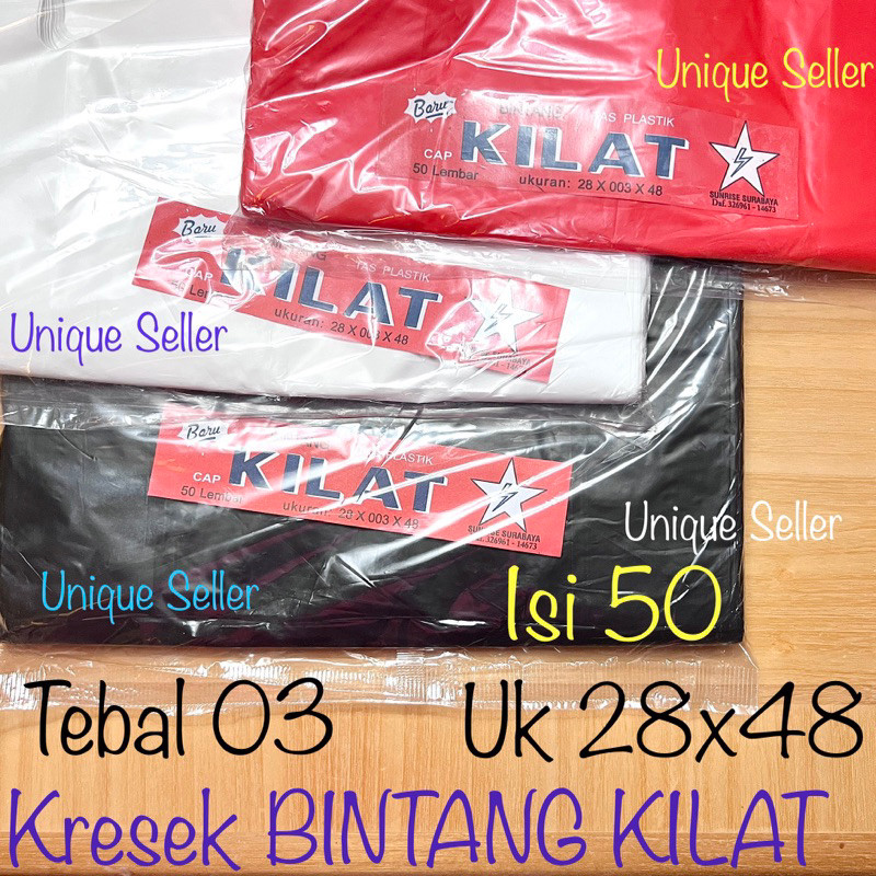 [Isi50] Kresek BINTANG KILAT Uk 28x48 Tebal 03 HITAM PUTIH MERAH / Kantong Kresek Uk 28 Merah Putih 