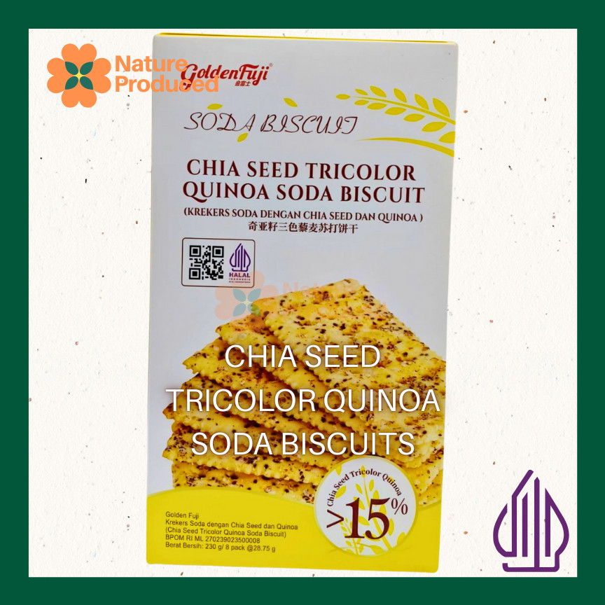 

[Golden Fuji] Chia Seed Tricolor Quinoa Soda Biscuit – Biskuit Gandum Renyah Kaya Serat | Halal