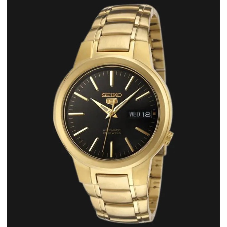 JAM TANGAN PRIA SEIKO 5 KINETIC SNK050 SNK050K1 AUTOMATIC BLACK DIAL GOLD STAINLESS STRAP