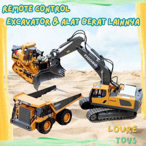 LOURE 2.4G Mainan Miniatur Alat Berat Remote Control Bulldozer Wheel Loader Excavator Dump Truck