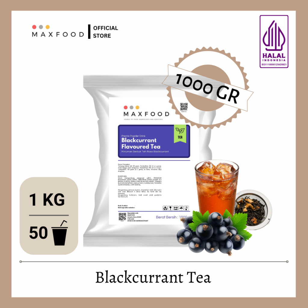 

MAXFOOD - Blackcurrant Tea/ Teh Blackcurrant/ Bubuk Teh Rasa Blackcurrant 1Kg