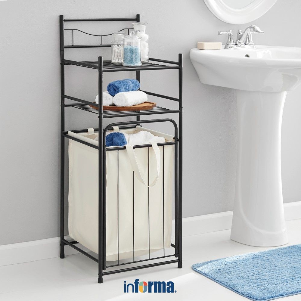 Informa Brody Rak Kamar Mandi 2 Tingkat Dengan Keranjang Laundry Organizer Serbaguna Rak Sabun Shamp