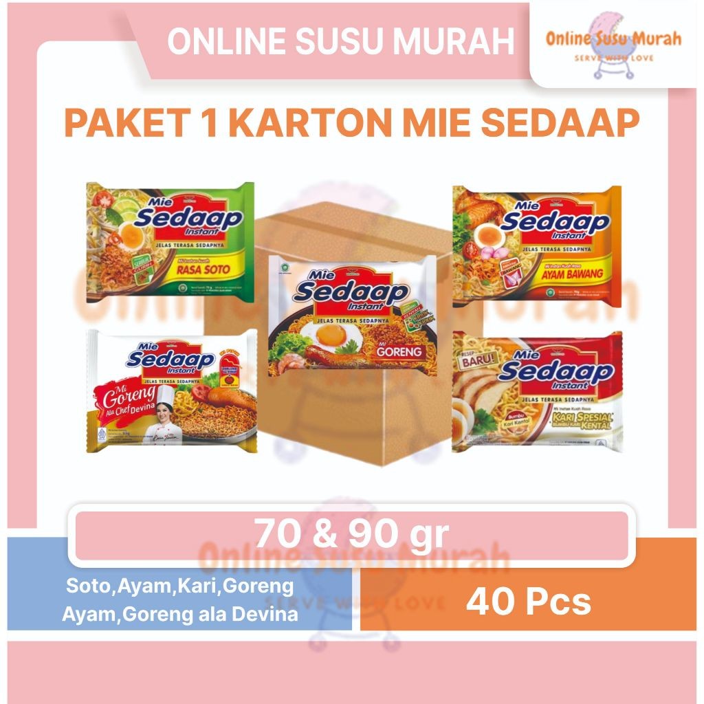 

PAKET 1 KARTON MIE SEDAAP INSTANT 75gr 90gr 92 gr x 40 PRLA MIE SEDAP