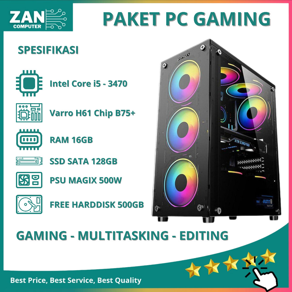 Pc Gaming Fullset Murah 1 Jutaan - CPU Komputer Intel Core i5-3470 Motherboard Varro H61 Plus Chipse