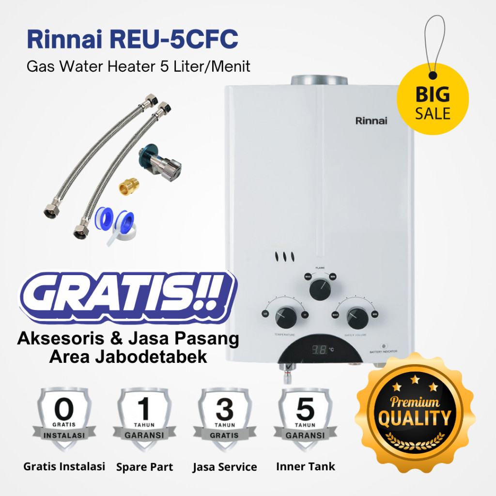 Pemanas air kamar mandi Pemanas air GAS RINNAI Kemasan 5 Liter 5L Model REU-5CFC