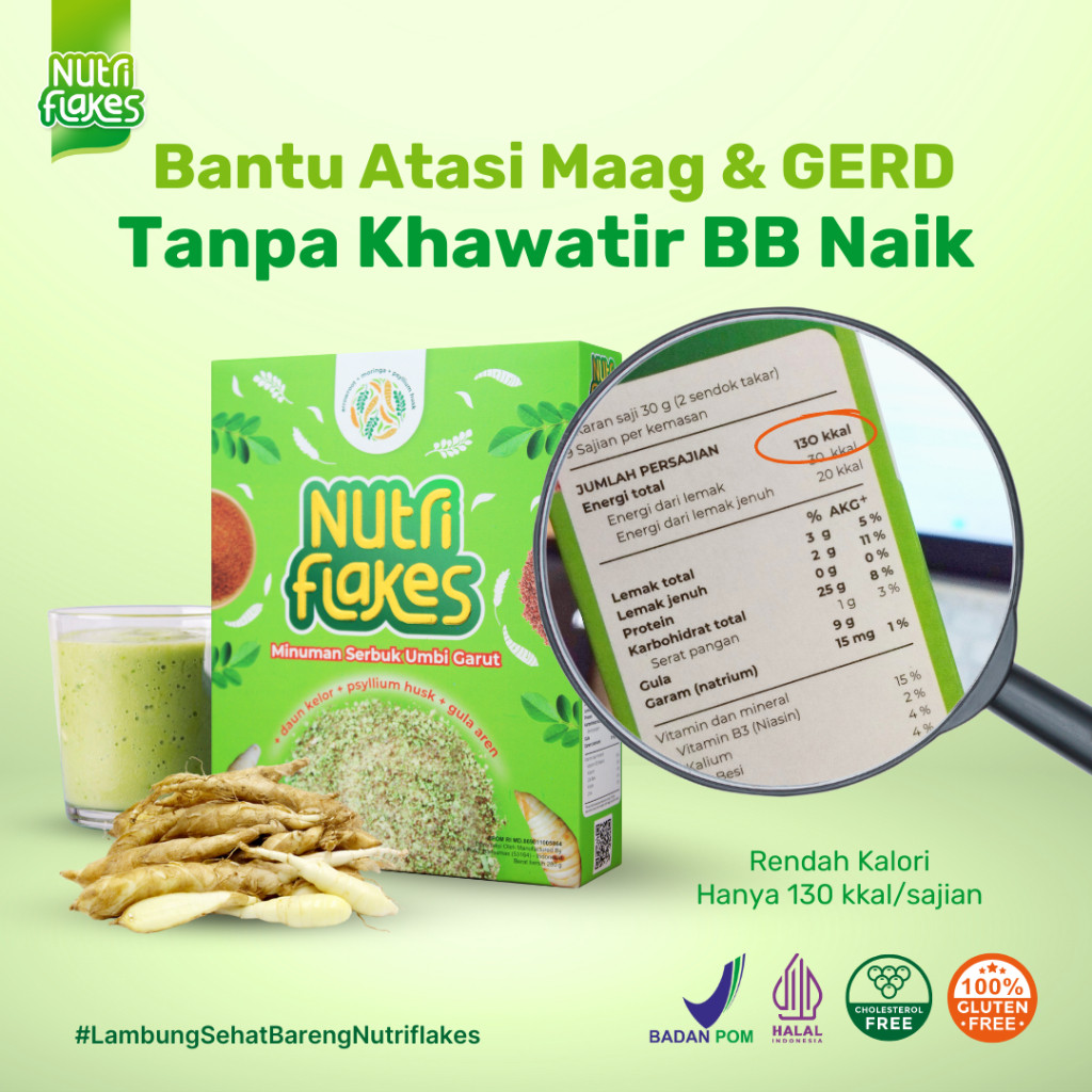 

Sereal Umbi Garut - Solusi Atasi Asam Lambung Maag Kronis Gerd Suplemen Makanan Diet 1 Box Nutriflakes Official