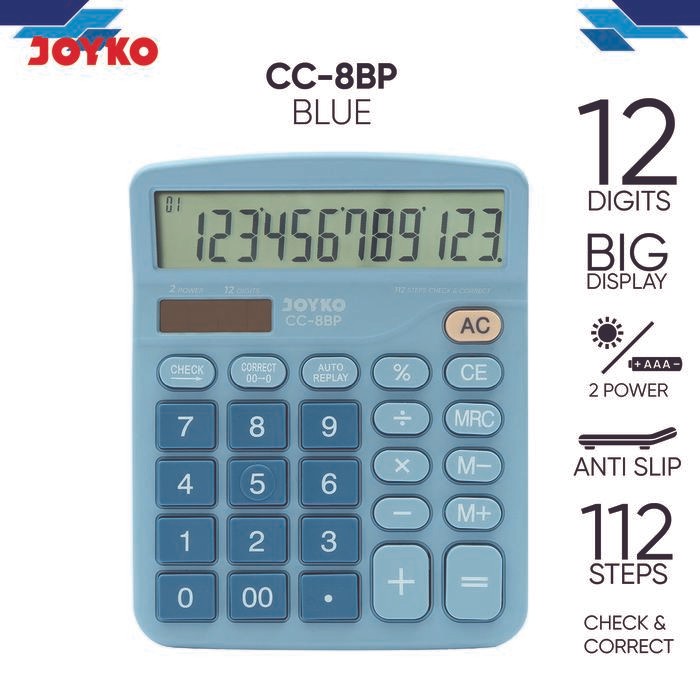 

JOYKO Calculator Kalkulator CC-8BP 12 Digits Check & Correct - Blue and Pink
