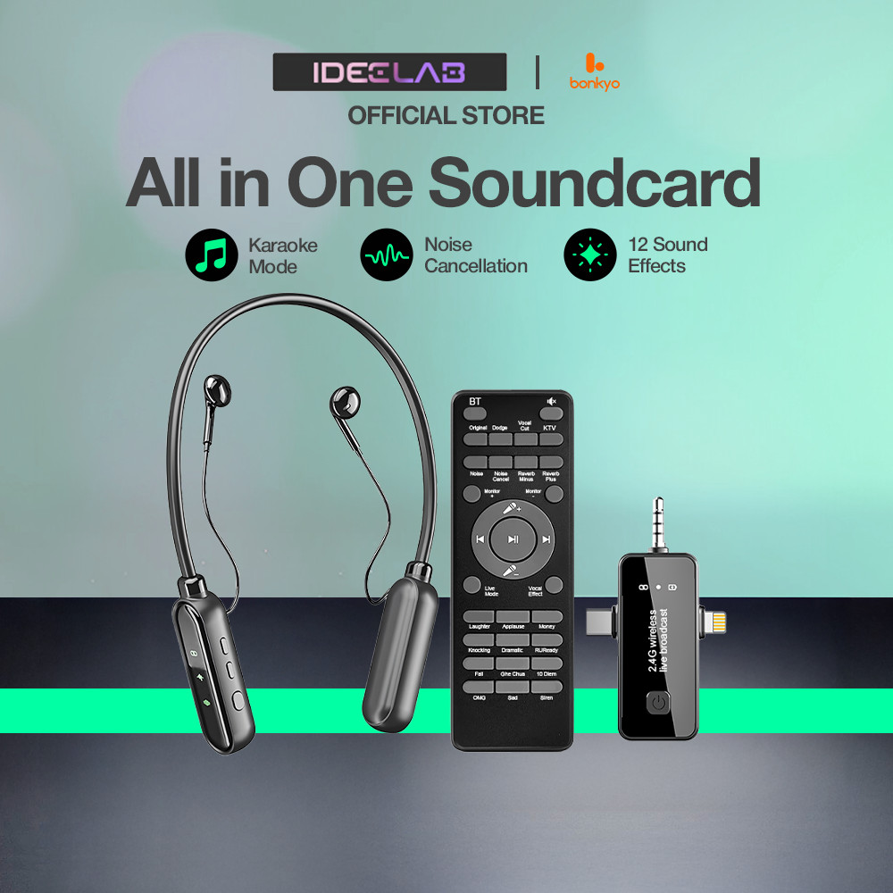 IDEELAB&Bonkyo Live Sound Card Microphone Microphone 3in1 Wireless Clip on Mic dan SoundCard Mic HP 