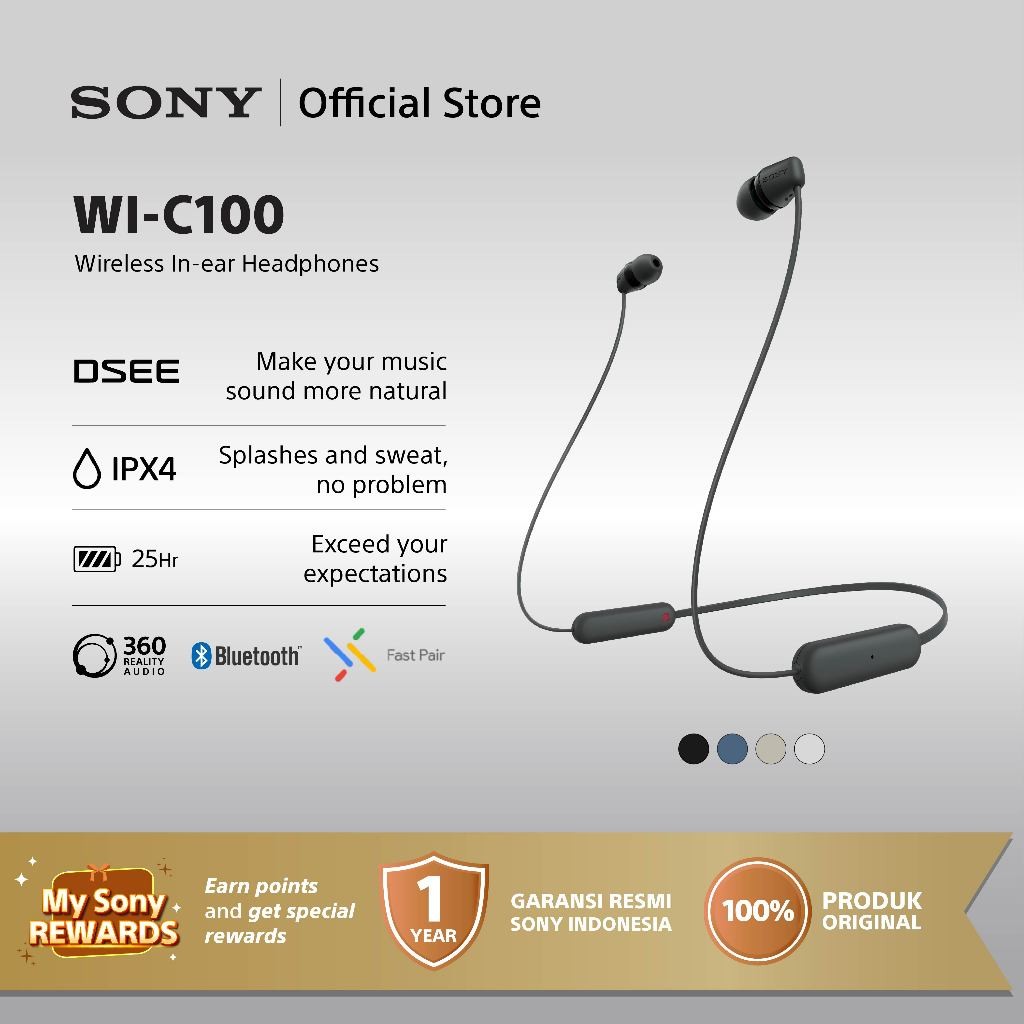 Sony WI-C100 In Ear Wireless Bluetooth Headset With Microphone For Android & IOS - Black [Battery Up