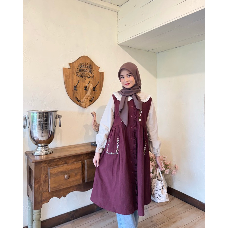 Waddia Linen Midi Dress Elegan Nyaman Muslimah