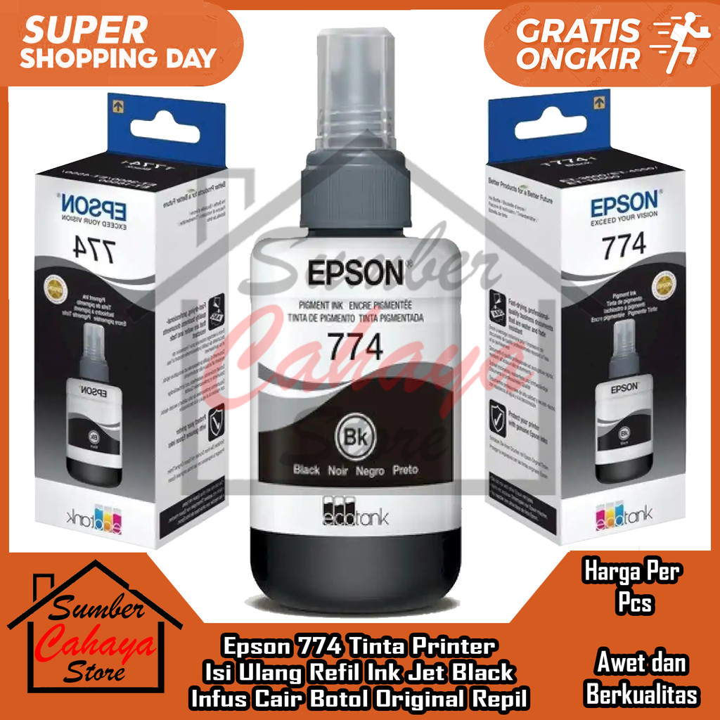 Epson Stationary 774 Tinta Botol Original Hitam Inkjet Catridge Printer M100 M200 L655 L1455 Scan Do