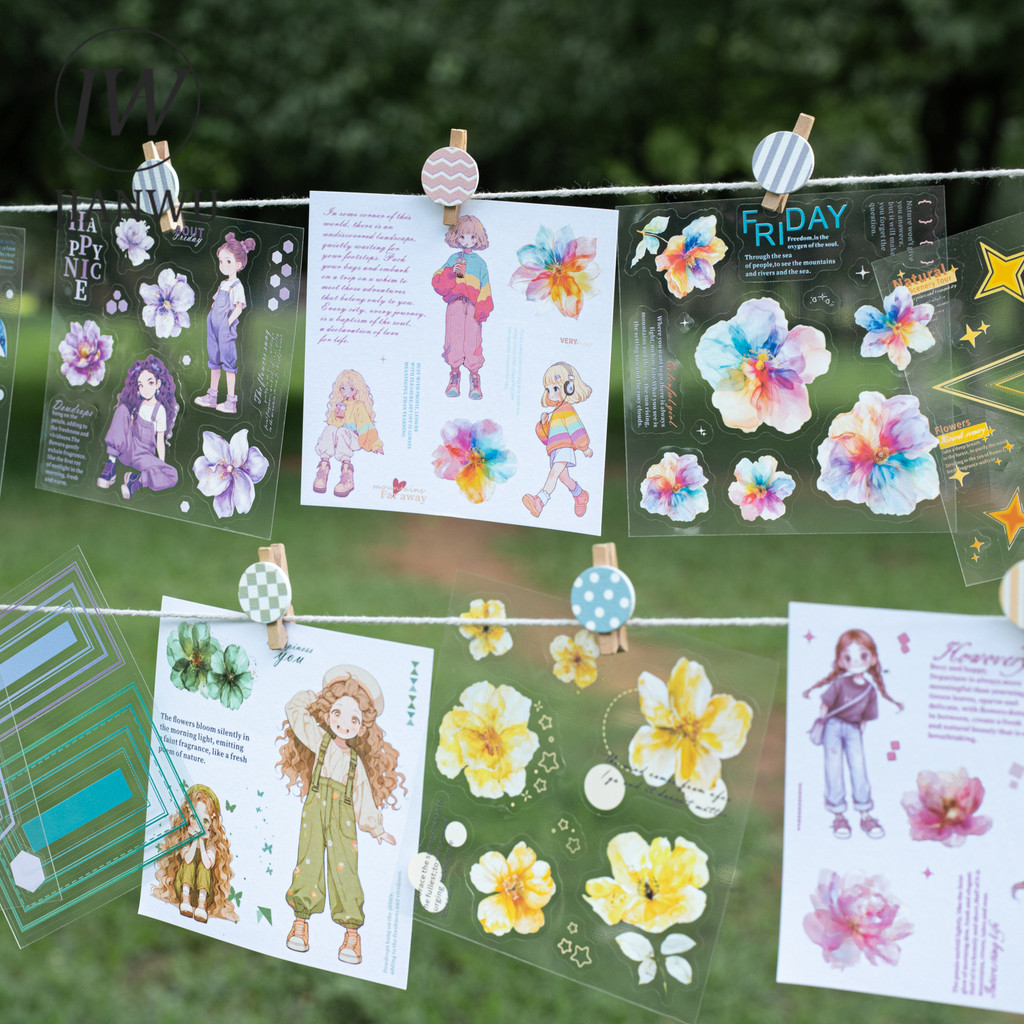 

JIANWU Flower Language Girl Series Kawaii Character Floral Landscape Material Collage Sticker Book Creative Journal Stationery