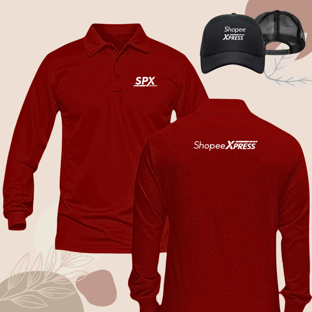 BONUS TOPI_ Baju Kaos Poloshirt Lengan Panjang Custom SABLON Logo SHOPEE EXPRESS - SPX FREE NAMA DAE
