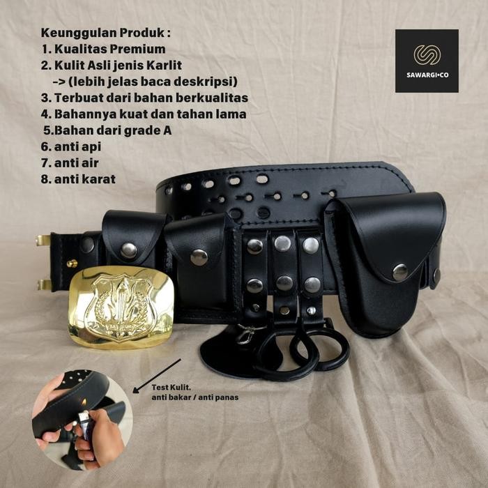 Kopel Sabuk Security Kulit Asli Fullset - tanpa kepala, 41-42=130cm
