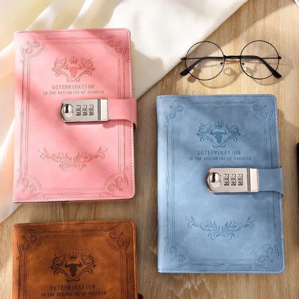 

A5 200 Pages Retro Password Book with Lock Diary Thickened Creative Hand Ledger Student Notepad Stationery Notebook Binder