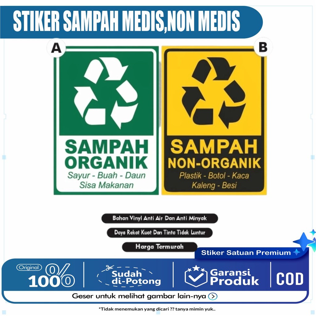 

Stiker sampah medis non medis / sticker limbah medis / sticker limbah non medis / stiker sampah