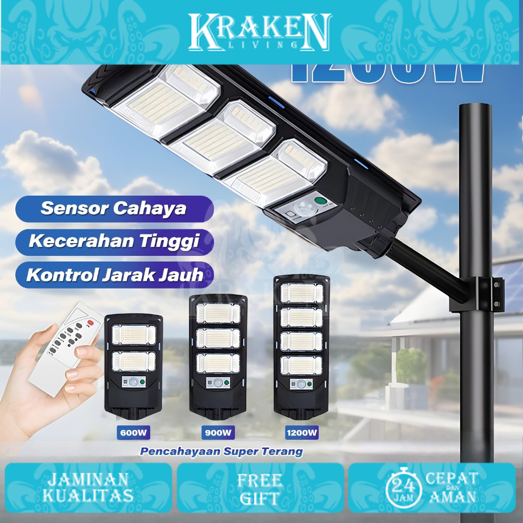 Lampu Jalan Tenaga Surya Otomatis 1200W IP67 Lampu tenaga surya Led Super Terang Anti Air Outdoor Pe