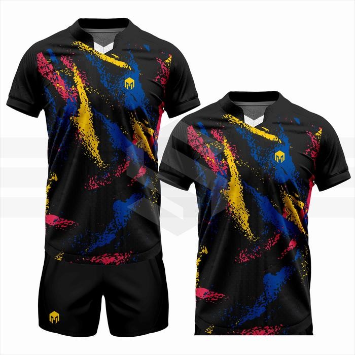 Baju Futsal Jersey Voli Setelan Kaos Bola Atasan Olahraga Badminton MLS Corak Sport - SETELAN HITAM,