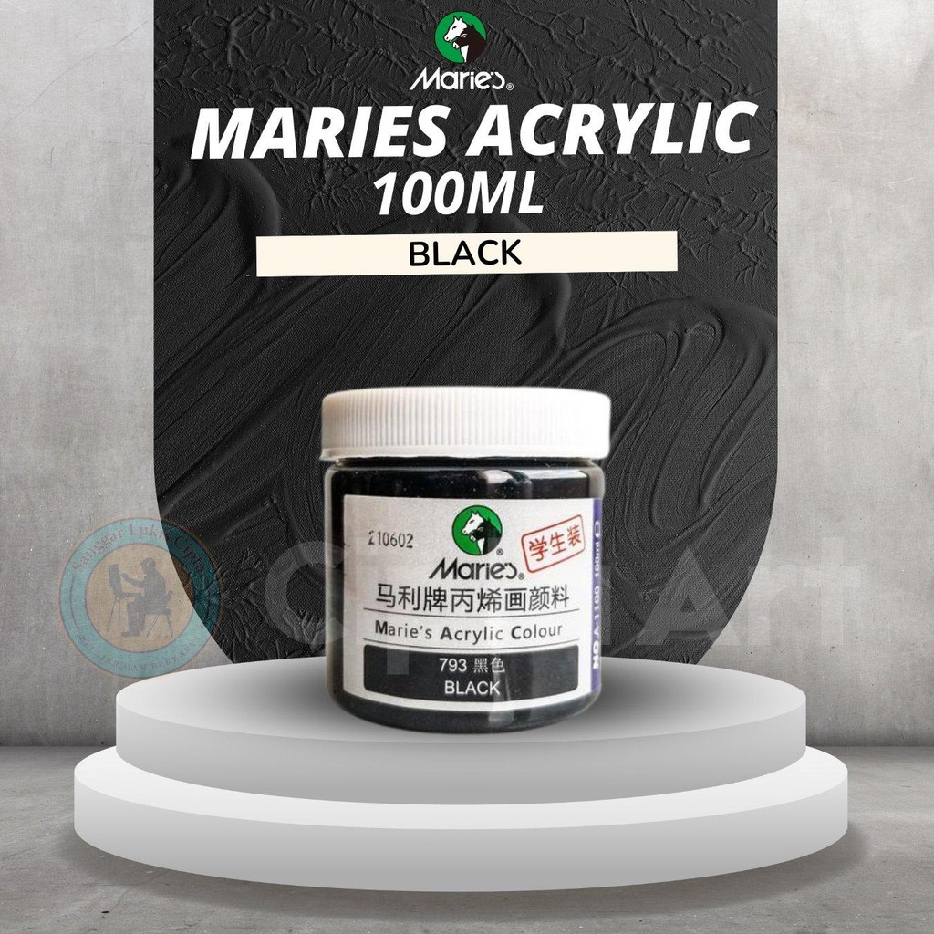 

Maries Cat Akrilik Maries 100ml (Black) Warna Tajam Tahan Lama untuk Lukisan Profesional 793 Hitam - Painting