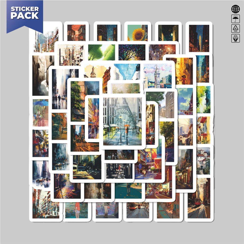 

[100PCS]Stiker Pack Sticker Seni Street View Sticker Aesthetic Vinyl Anti Air Dekorasi Sticker Laptop Buku Journal Koper Helm Casing HP Gitar Helm Skateboard