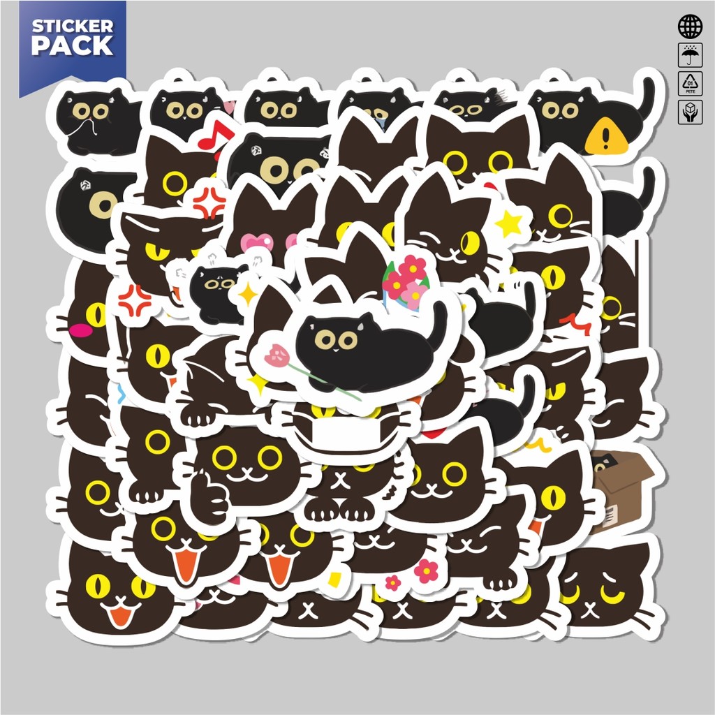

[100PCS]Stiker Pack Stiker Kucing Hitam Lucu Stiker Aesthetic Vinyl Anti Air Dekorasi Sticker Laptop Buku Journal Koper Helm Casing HP Gitar Helm Skateboard