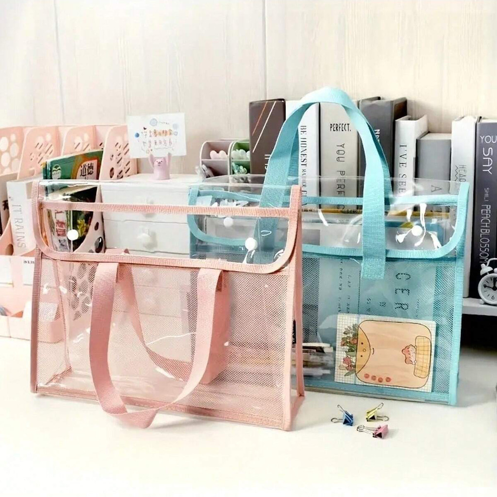 

1pc Large Capacity Portable Transparent Waterproof Tote Folder A4 Transparent Waterproof Thick Hand-held File Bag