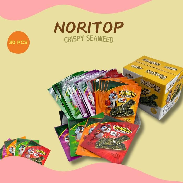 

Noritop Crispy Seaweed Rumput Laut Halal Nori Crispy ada 4 varian rasa mix Isi 30 PCS kemasan berbagi keluarga Snack Food Sushi Cemilan Kering - Nori Crispy