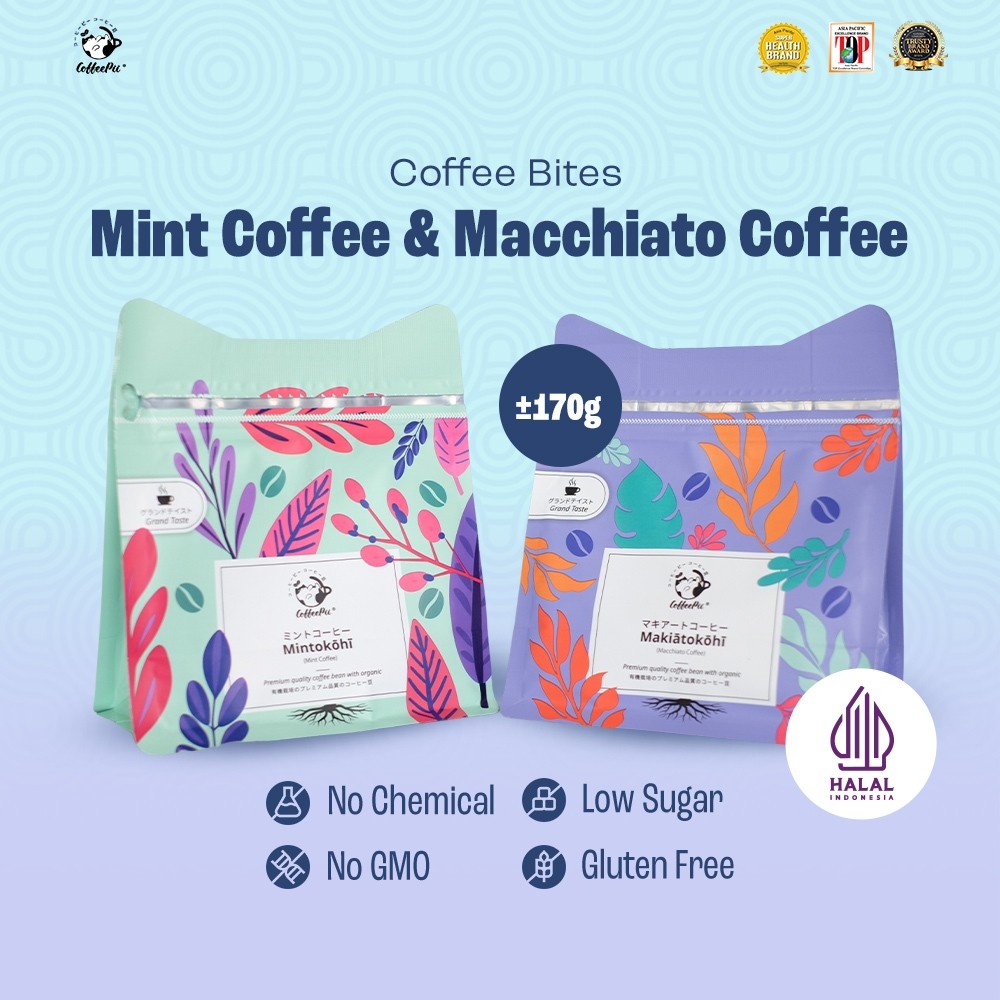 

CoffeePii Indonesia - Candy Delight Bundle | Bundle Mint & Macchiato Coffee | Snack Sehat Rendah Gula | Coffee Treats Import Jepang | Full Size (±140 pcs)