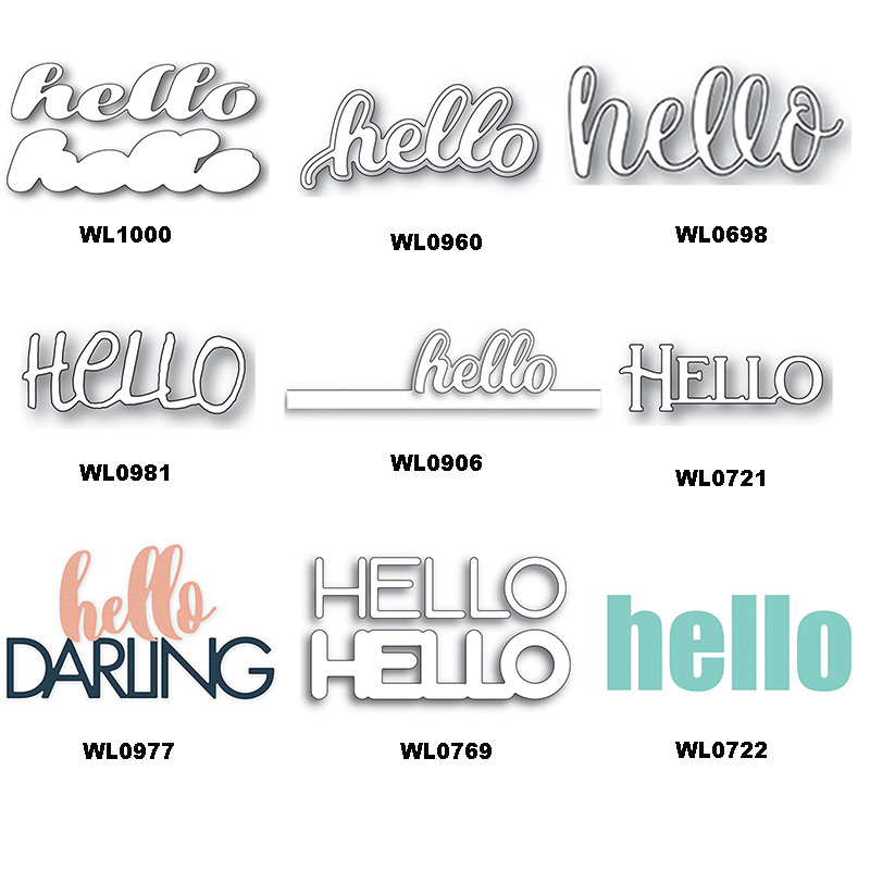 

2024 New Arrival Metal English Hello Phrase Word Letter Cutting Dies for Scrapbooking Greeting Card Making Stencils Paper Craft