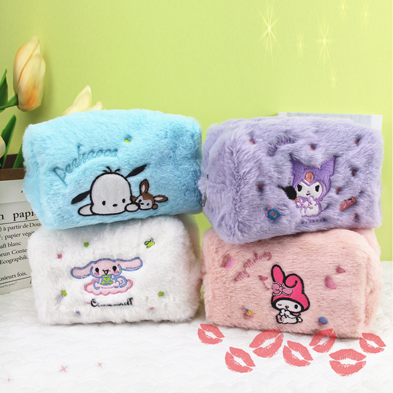 

Sanrio Pencil Case Plush Kuromi Makeup Bag Cinnamoroll Large Capacity Storage Bag Cute Kids School Supply Kawaii Stationery Gift